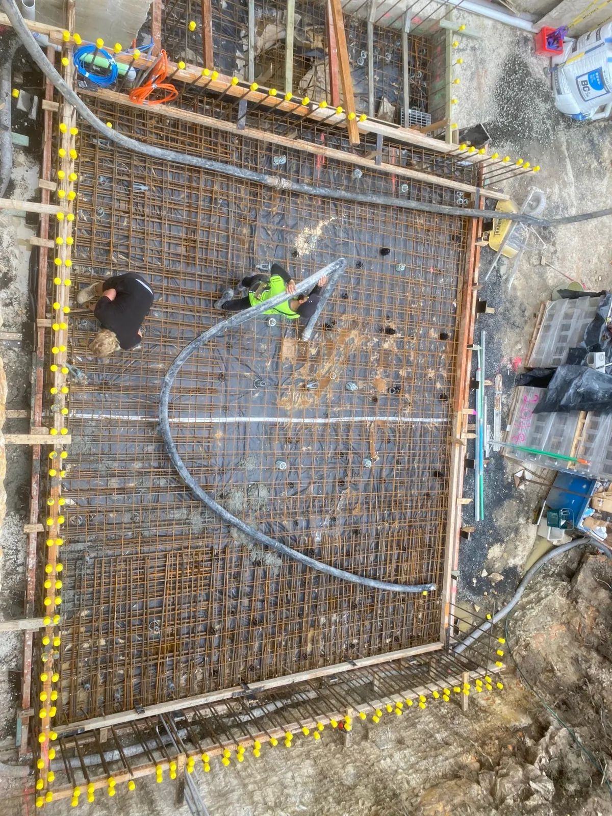 Garage slab reinforcement before the pour