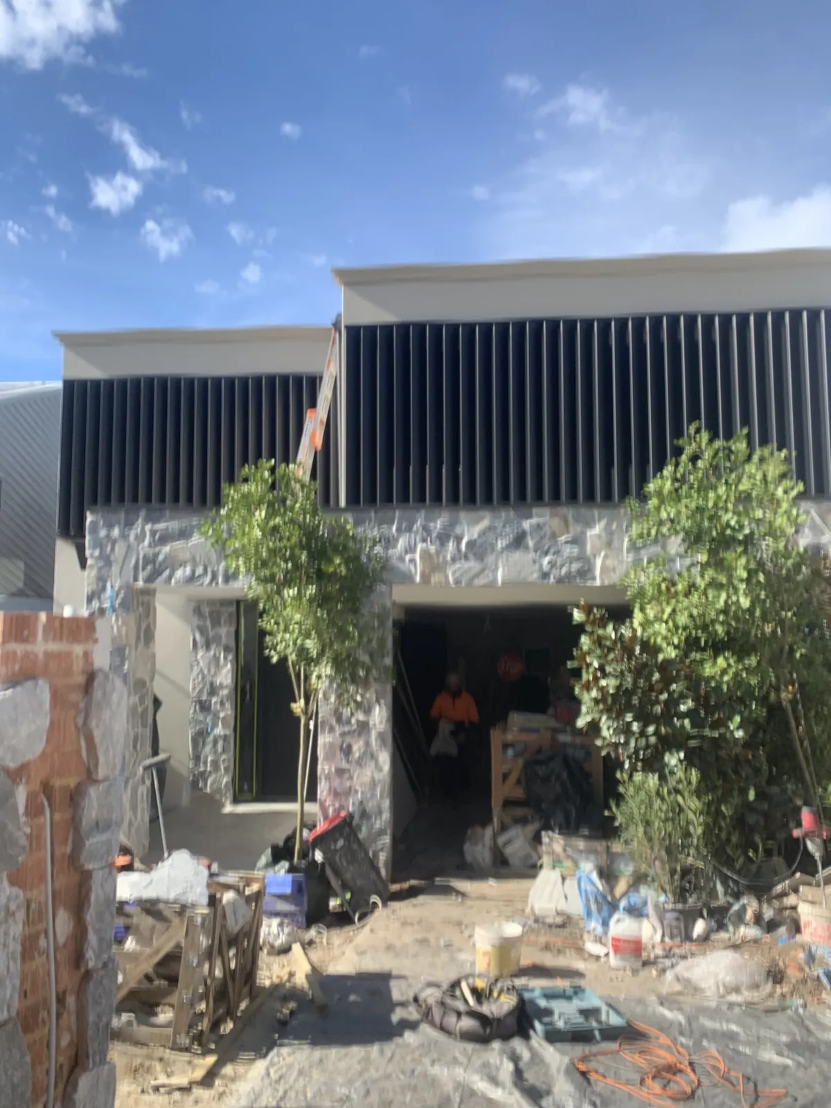 Front facade during construction