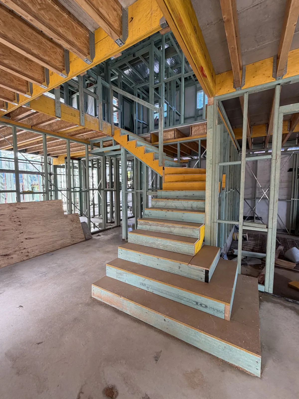 House frame and staircase during construction, Padstow